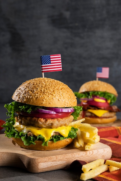 Nature morte de délicieux hamburger américain