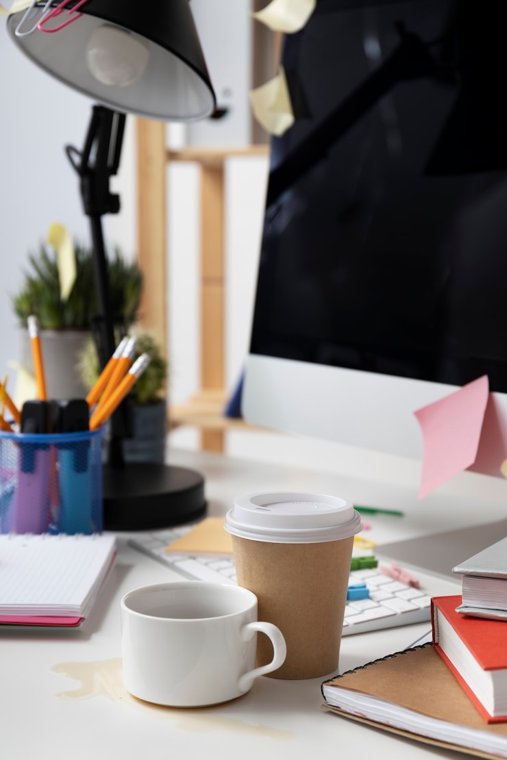 Photo gratuit la nature morte du désordre du bureau