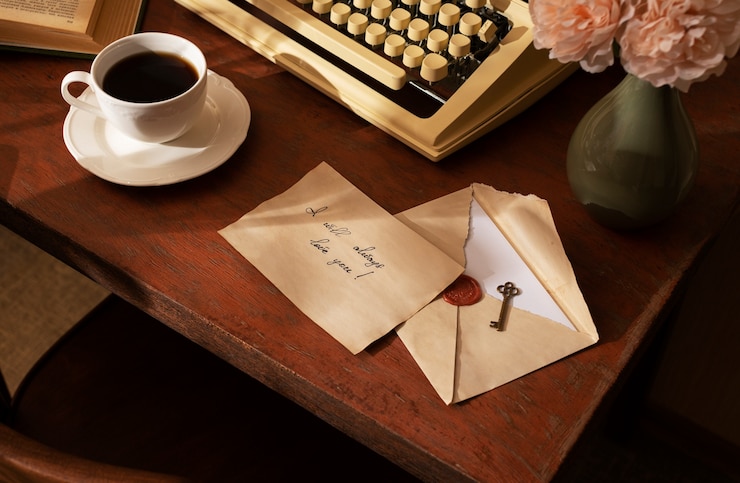 Photo gratuit nature morte d'écriture vintage d'une lettre d'amour