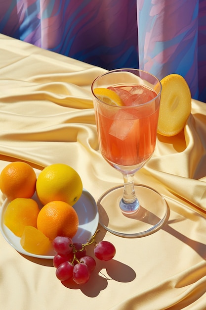 La nature morte des fruits de cocktail sur une nappe de table