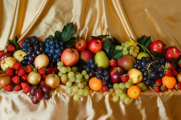 La nature morte des fruits sur une nappe de table