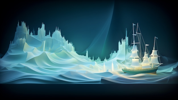 Photo gratuite navire 3d avec paysage marin