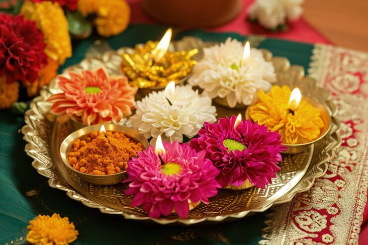 Photo gratuit navratri décoration florale très détaillée