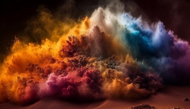 Une nébuleuse explosive peint un ciel vibrant avec des motifs abstraits multicolores générés par l'IA