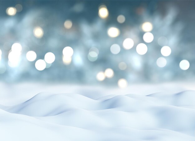 Neige de Noël 3D sur un fond de lumières bokeh