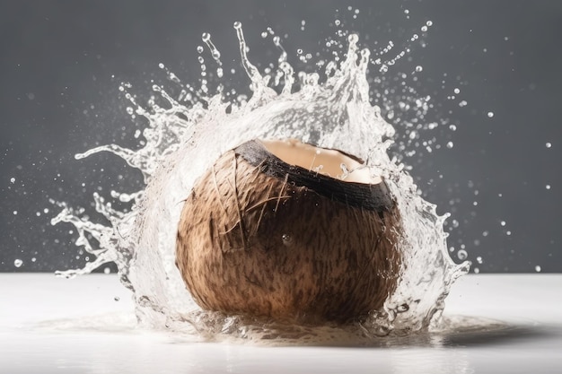 Photo gratuite noix de coco fraîche éclaboussant de l'eau ai générative