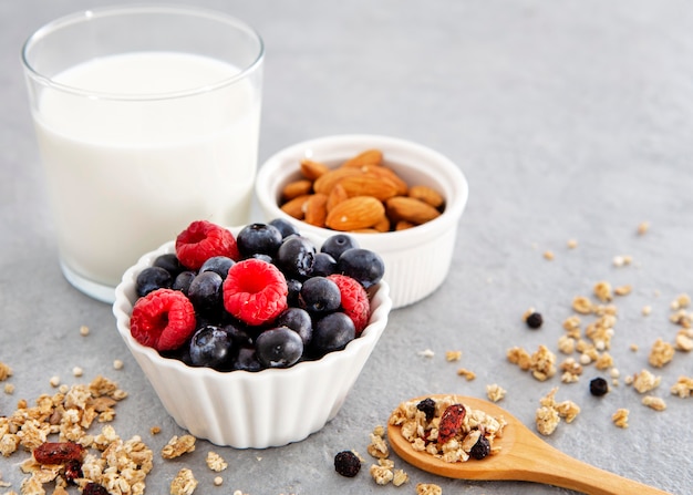Noix de petit-déjeuner nutritives et fruits des bois