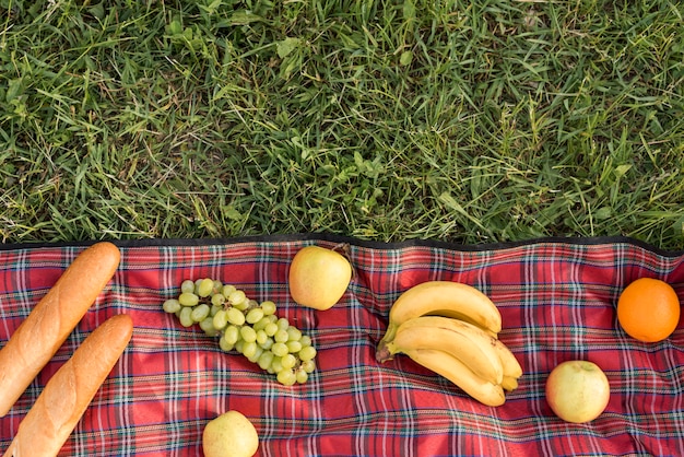 Photo gratuite nourriture sur une couverture de pique-nique