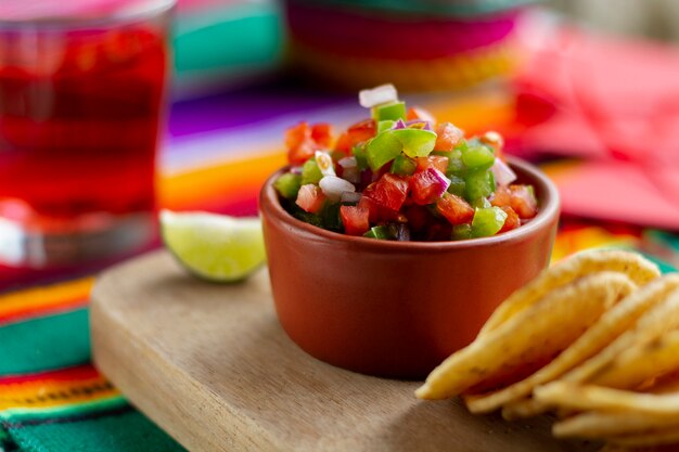 Nourriture de fête mexicaine savoureuse à angle élevé