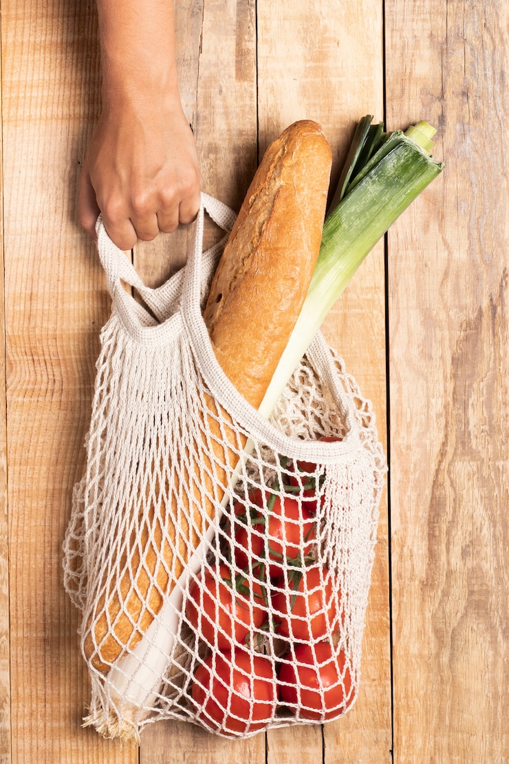 Photo gratuit nourriture saine dans un sac écologique