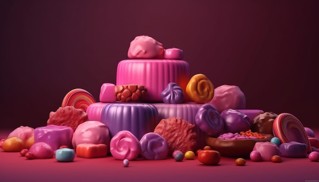 Nourriture sucrée bonbons chocolat dessert couleur rose générée par l'intelligence artificielle