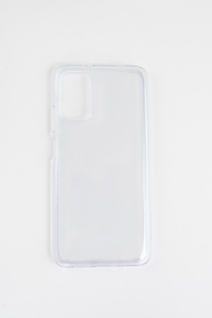 Nouveau couvercle de téléphone portable transparent sur fond blanc isolé