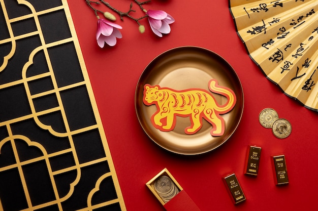 Nouvel an chinois encore la vie de la célébration du tigre