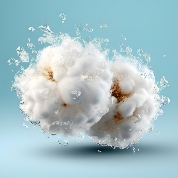 Photo gratuite nuage de coton avec des éclaboussures et des gouttes sur fond bleu illustration 3d