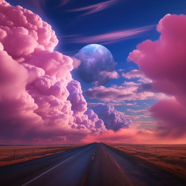 Des nuages et une route de style fantastique