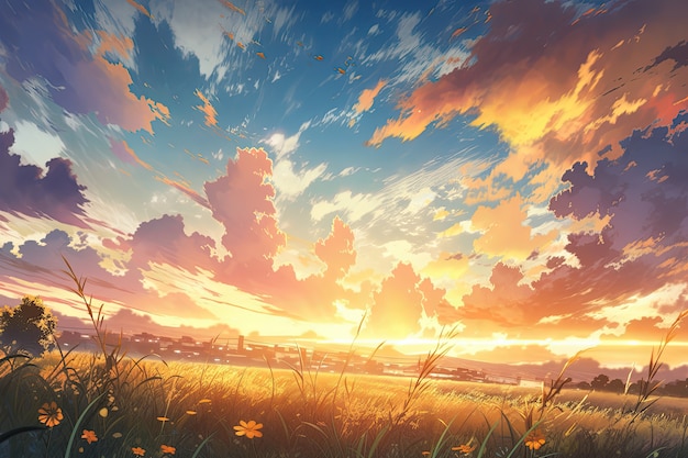 Photo gratuite des nuages de style anime