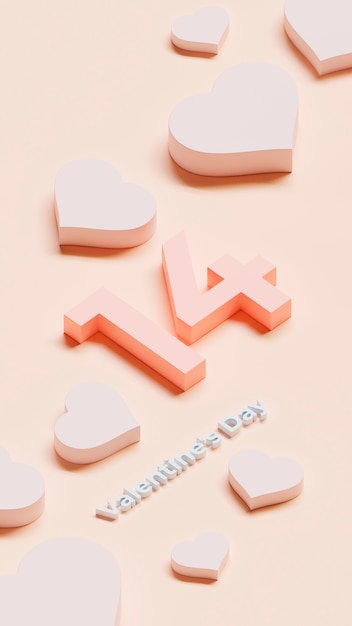 Numéro 14 pour la saint valentin avec des coeurs 3d