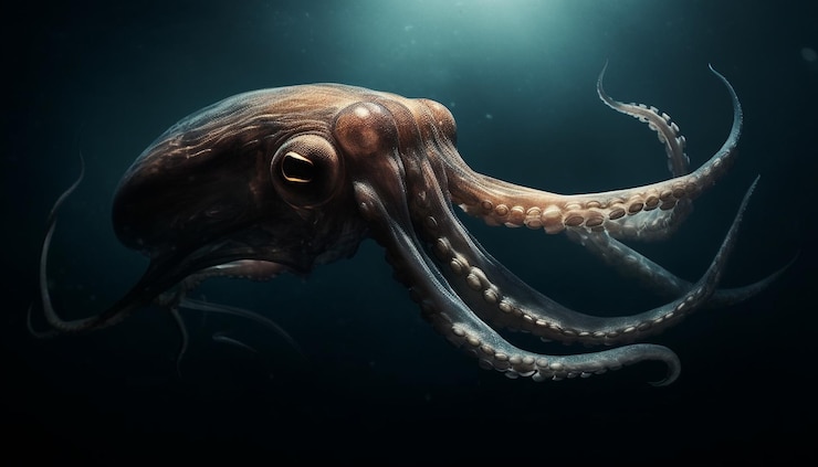 Photo gratuit octopus lévite dans un monde fantastique sous-marin sombre généré par l'ia