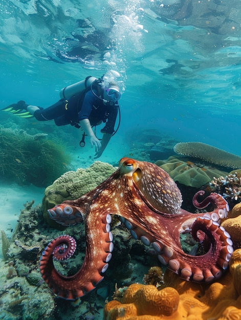 Photo gratuite octopus seen in its underwater natural habitat