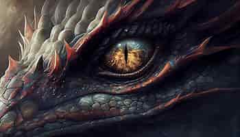 Photo gratuite oeil de dragon mythologique en feu ia générative