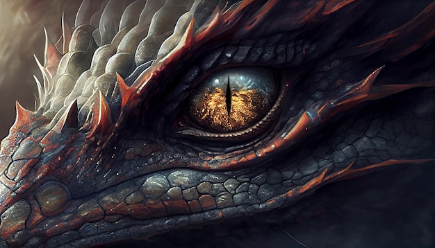 Oeil de dragon mythologique en feu IA générative
