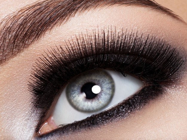Photo gratuite oeil de femme avec le maquillage des yeux noirs. image de style macro. long cils