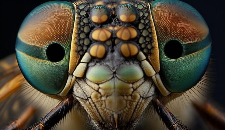 Photo gratuit oeil poilu de mouche domestique agrandi en très gros plan généré par l'ia