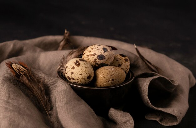 Oeufs de caille à angle élevé dans un bol