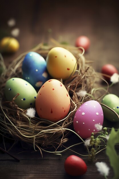 Oeufs décoratifs de Pâques dans le panier