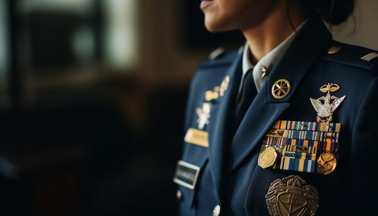 Photo gratuit officier de police confiant en uniforme debout à l'extérieur généré par l'ia