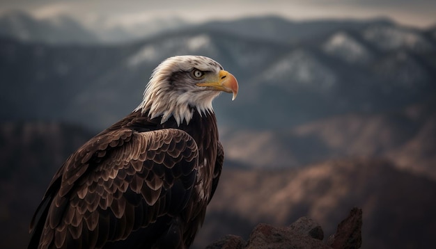 Oiseau de proie majestueux perché sur un sommet de montagne généré par l'IA