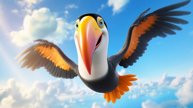 L'oiseau toucan de dessin animé dans la nature