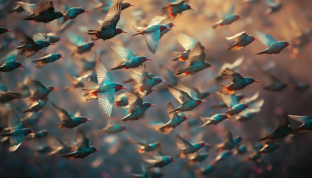 Photo gratuite oiseaux aux couleurs vives volant librement dans la nature générés par l'ia