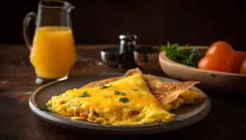 Photo gratuite omelette végétarienne saine avec légumes frais et guacamole généré par l'ia