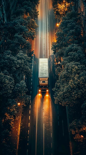 Opération de camions et de logistique au crépuscule