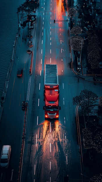 Opération de camions et de logistique au crépuscule