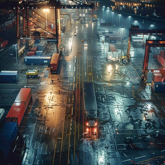 Opération de camions et de logistique au crépuscule