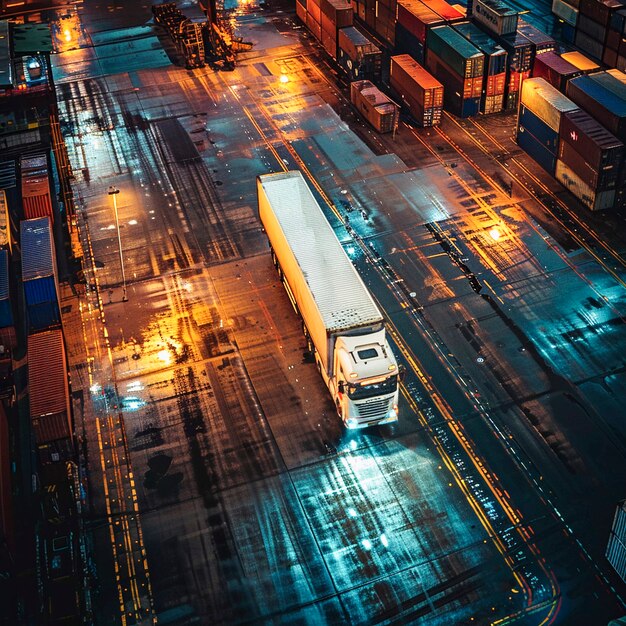Opération de camions et de logistique au crépuscule