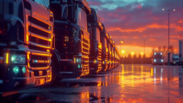 Opérations de camions et de logistique au crépuscule