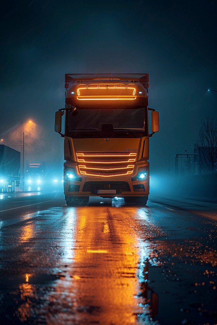 Photo gratuit opérations de camions et de logistique au crépuscule