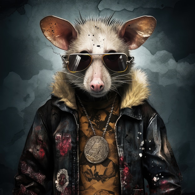 Un opossum frais avec des vêtements