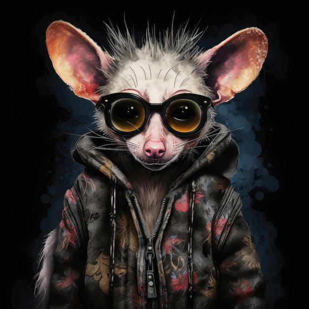 Un opossum frais avec des vêtements