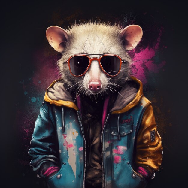 Un opossum frais avec des vêtements