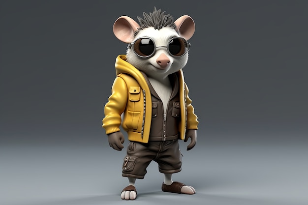 Un opossum mignon avec une jolie tenue en studio