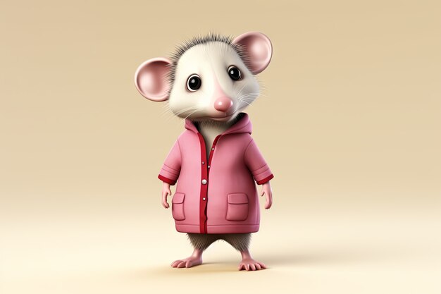 Un opossum mignon avec une jolie tenue en studio