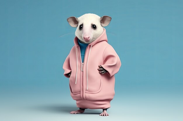 Un opossum mignon avec une jolie tenue en studio