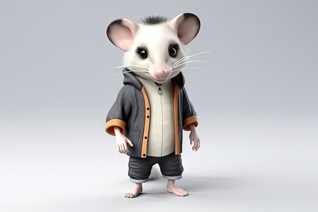 Photo gratuite un opossum mignon avec une jolie tenue en studio