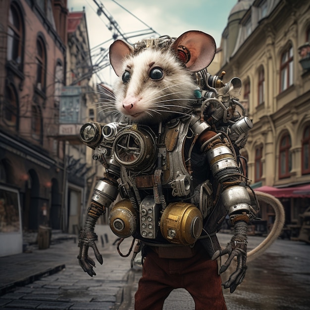 Photo gratuite un opossum portant une armure de style futuriste