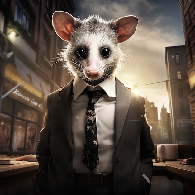 Un opossum portant des vêtements de style futuriste