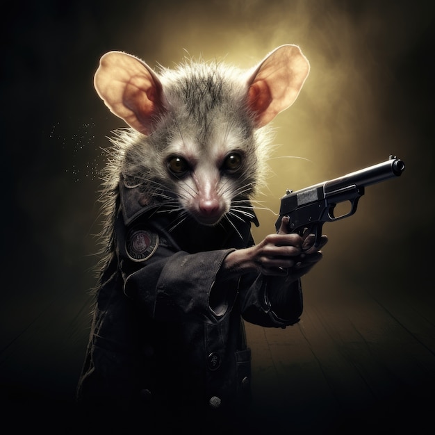 Un opossum sauvage dans le studio